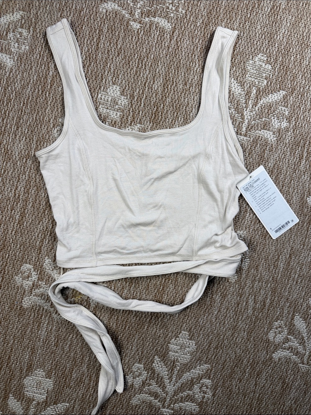 NWT Lululemon  side tie cropped tank Cream Square-Neck  Top